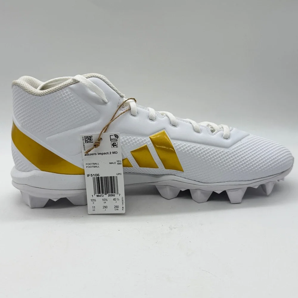 Adidas Adizero Impact.2 MD Football Cleats White Gold Mens 10.5 IF5106 NEW